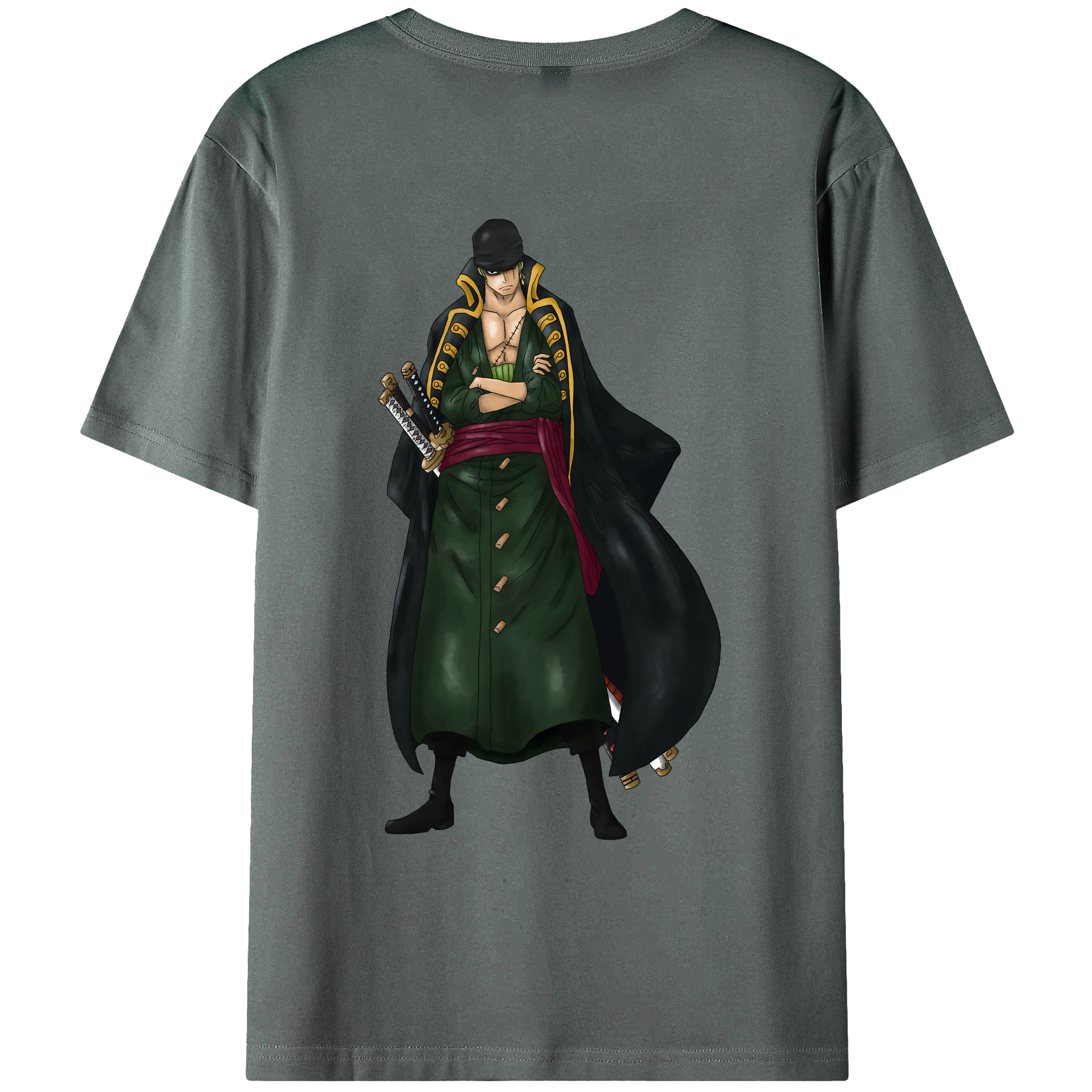 ワンピース ロロノア・ゾロ ONE PIECE Roronoa Zoro 綿100％ メンズ半袖Tシャツ（バックプリント） 通気性
